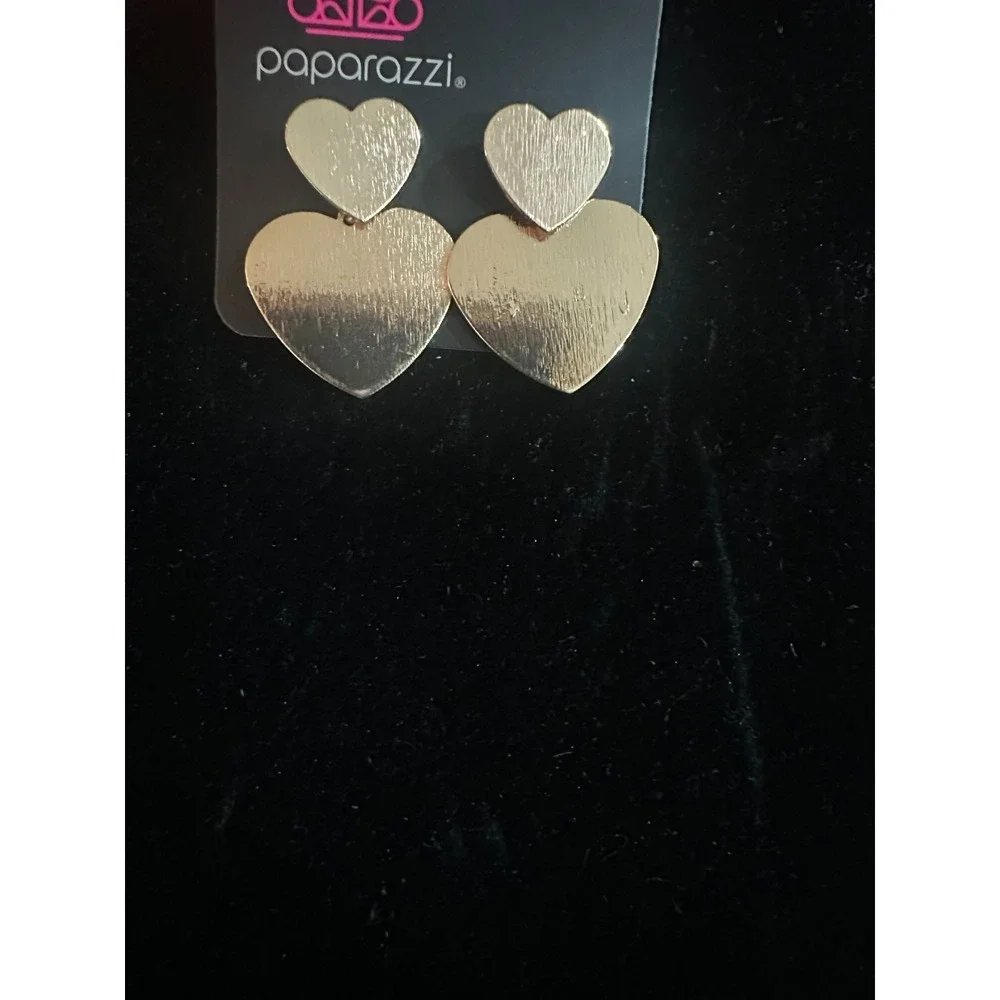 Paparazzi Gold Heart Earrings‎ Dangle Drop Double Layered Valentine's